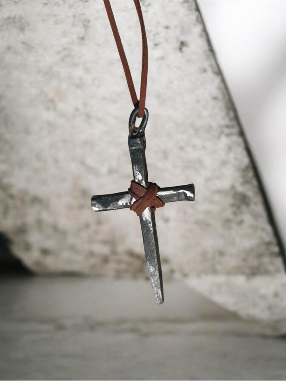 Rustic Hammered Metal Cross Pendant Necklace HANDMADE unisex
